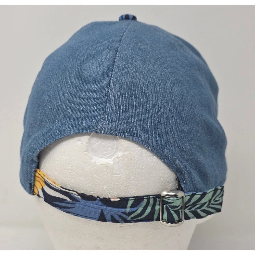 Disney Mickey Mouse Strapback Hat Youth Blue Denim Tropical Floral Brim Cap